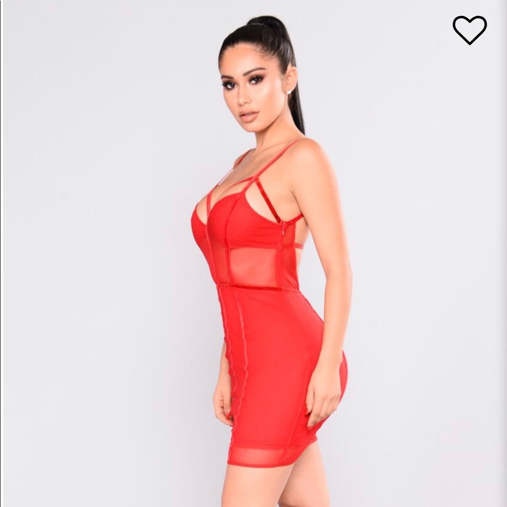 Red Mesh Fashion Nova Dress - Picture 2 of 3